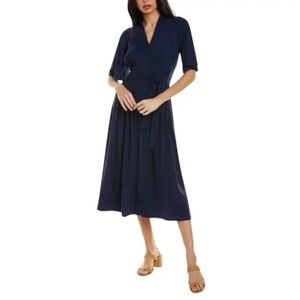 J. McLaughlin Shiloh V-Neck  Midi Dress, Size S, Color Navy Blue